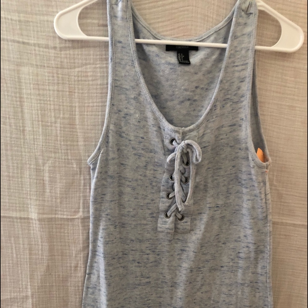 Forever 21 Gray Light Blue Tie Tank Dress Size Lrg
